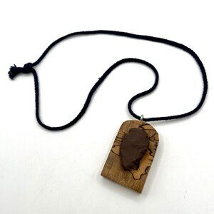 Handmade Arrowhead Necklace Knapped Stone Pendant Spalted Wood Primitive Rustic
